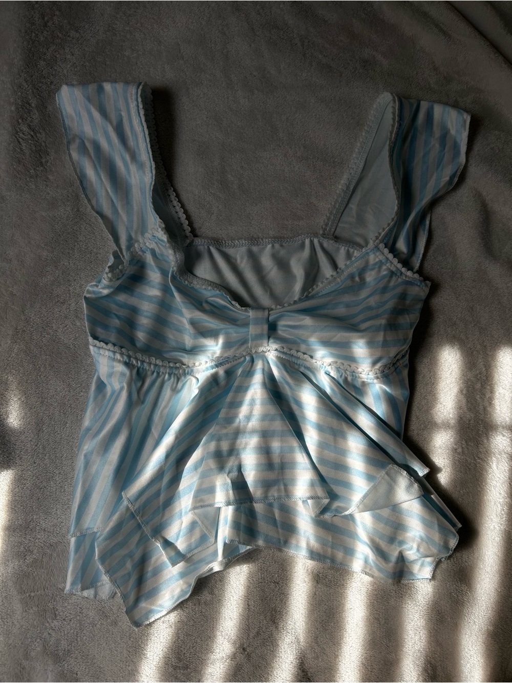SHEIN Light Blue and White Striped Ruffle Tank